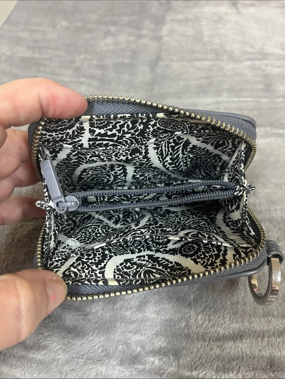 Vera Bradley Slate Gray Zip Card Case with Key Ring